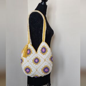 Handmade Crochet Granny Square Pattern Women's Shoulder Bag